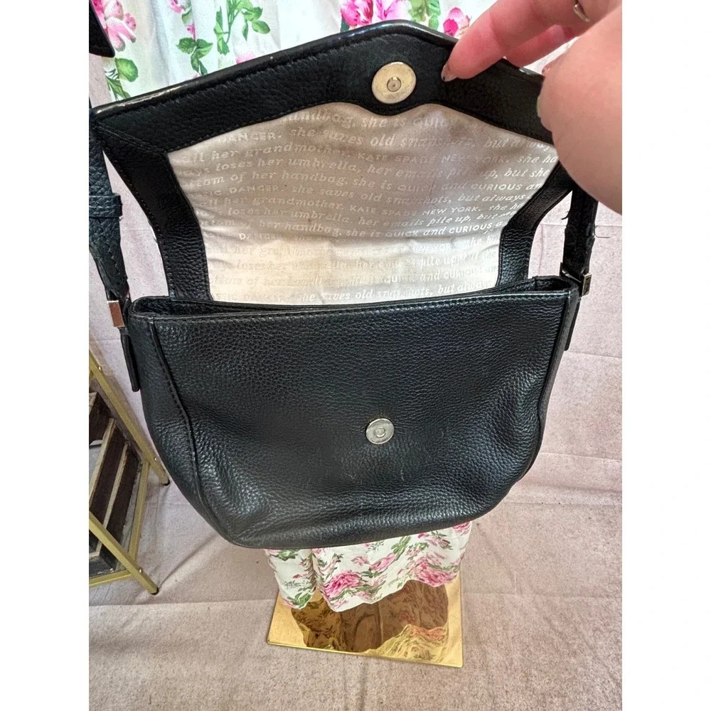 Kate Spade Black Pebble Leather Crossbody Bag Flap Shoulder Bag Adjustable Strap